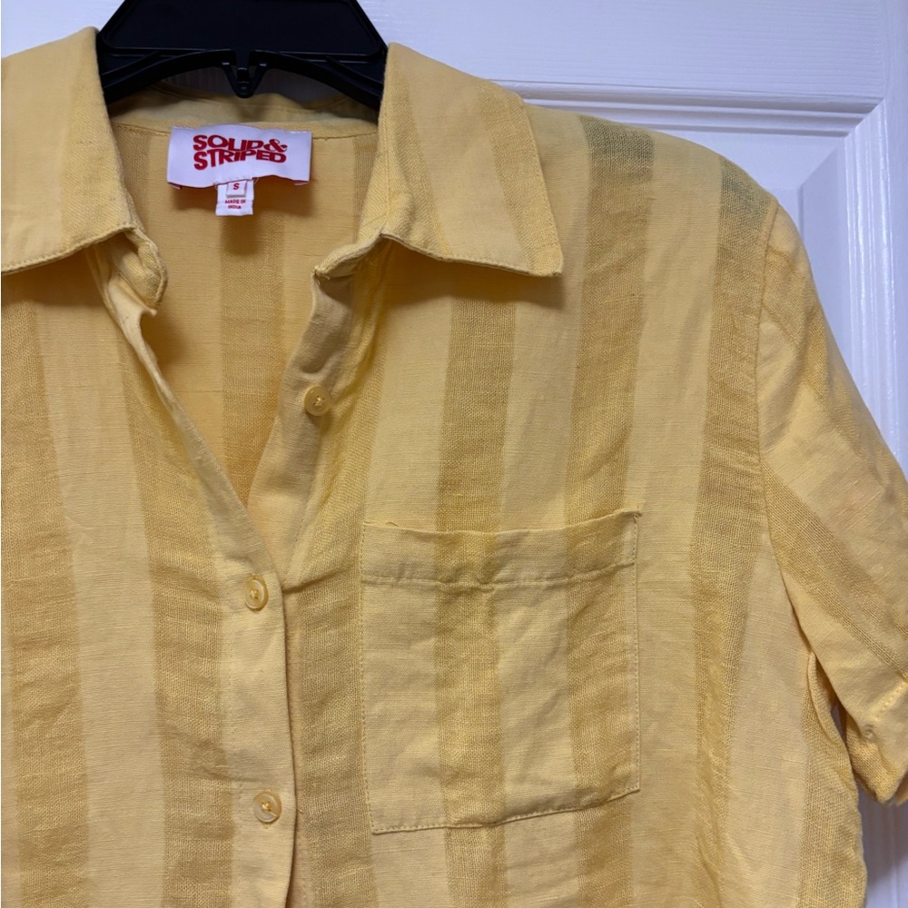 Solid & Striped Yellow Striped Cropped Short Slee… - image 4